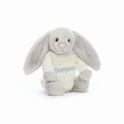 Jellycat Bashful Silver Conejo with Cream Jumper | MQEA-12937